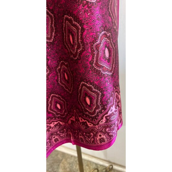 Vtg Scarf 100% Silk  Handmade Paisley Intricate Flaming Fuchsia Pink Deep Maroon - Picture 9 of 10